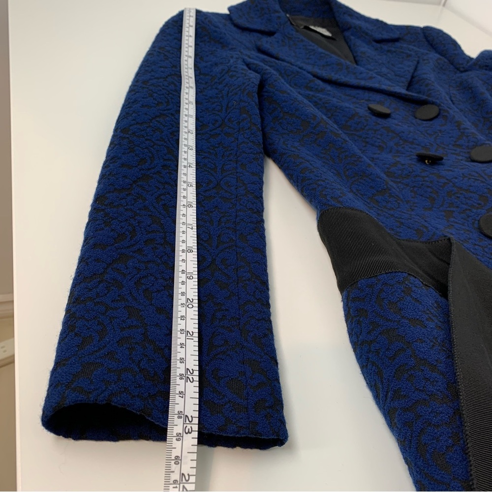 Love Moschino Jacket Blue Black Textured Sz 4 Belt Italy Quiet Luxury Elegant - Picture 8 of 14